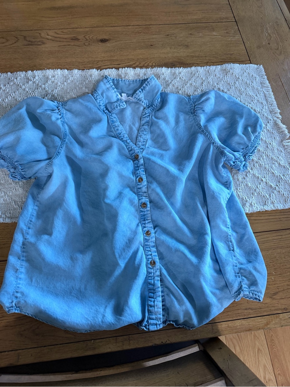 Jane and Delancey Light Blue Puff Sleeve Button-Down Top